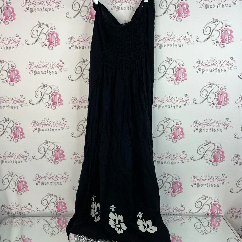 Hugs and kisses dress smocked Hawaii Chic Black and White Floral Maxi flowy - Picture 2 of 12